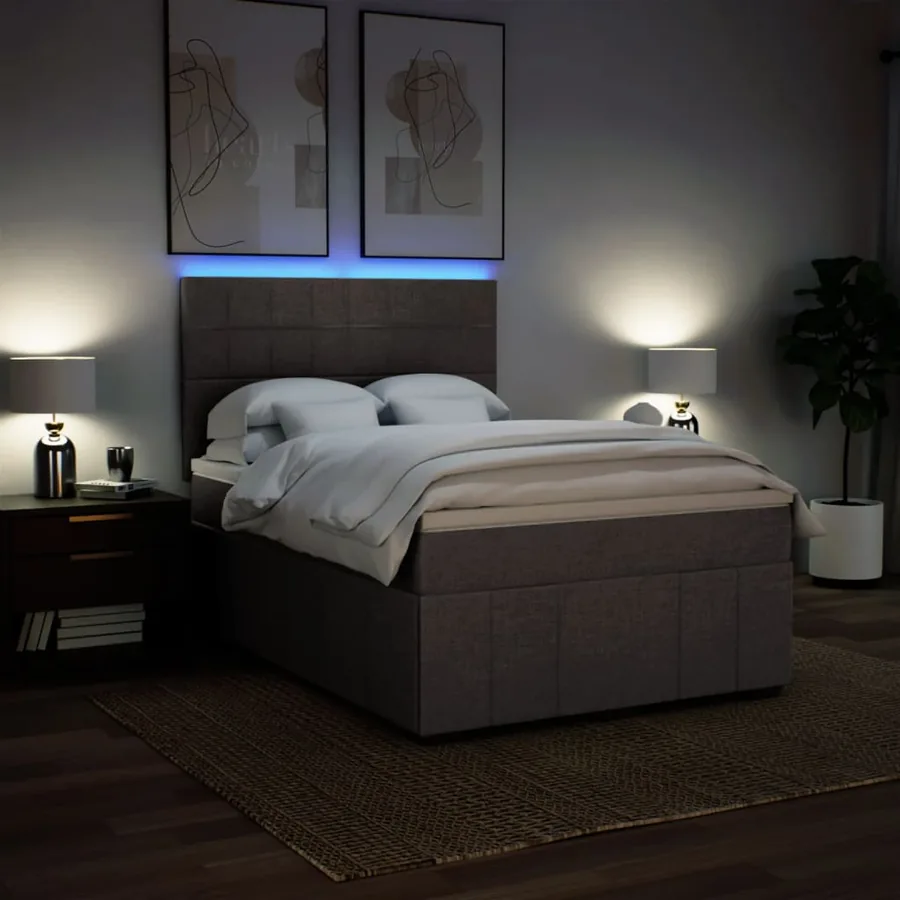 Sommier à lattes de lit avec matelas Taupe 140x200 cm Tissu - 4