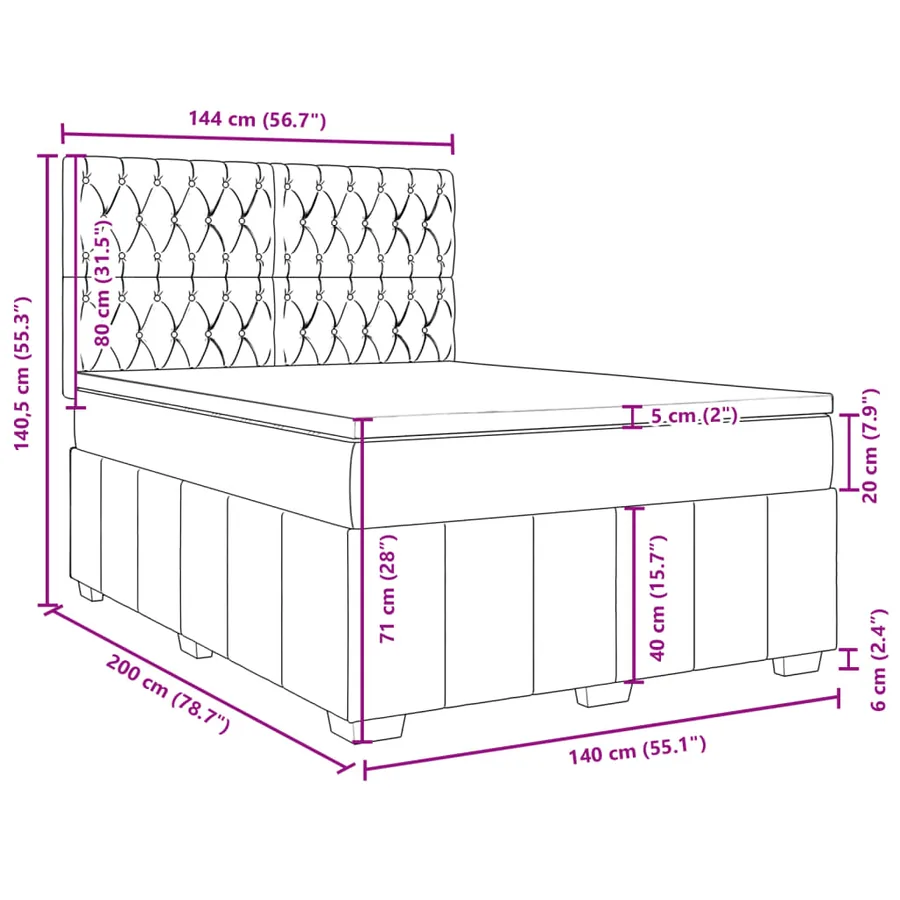 Sommier à lattes de lit avec matelas Taupe 140x200 cm Tissu - 18