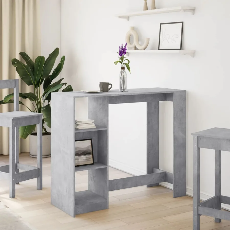 Table de bar avec étagère gris béton bois d'ingénierie - 3