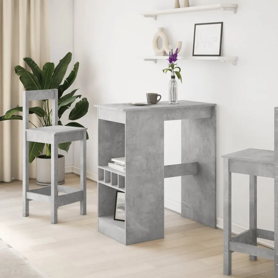 Table de bar avec étagères gris béton bois d'ingénierie - 3