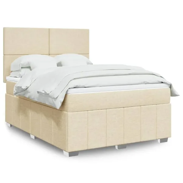 Sommier à lattes de lit avec matelas Crème 140x200 cm Tissu