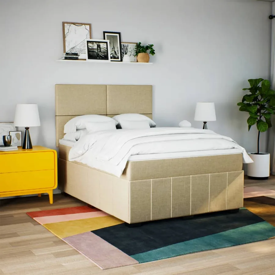 Sommier à lattes de lit avec matelas Crème 140x200 cm Tissu - 3