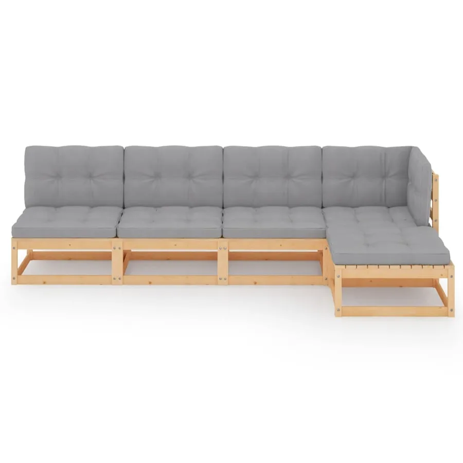 Salon de jardin 5 pcs avec coussins Bois de pin massif - 3