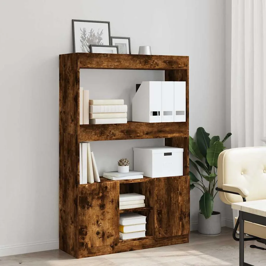 Buffet haut chêne fumé 92x33x140 cm bois d'ingénierie - 3