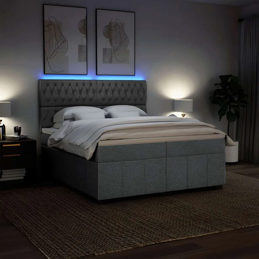 Sommier à lattes de lit avec matelas Gris clair 200x200cm Tissu - 4