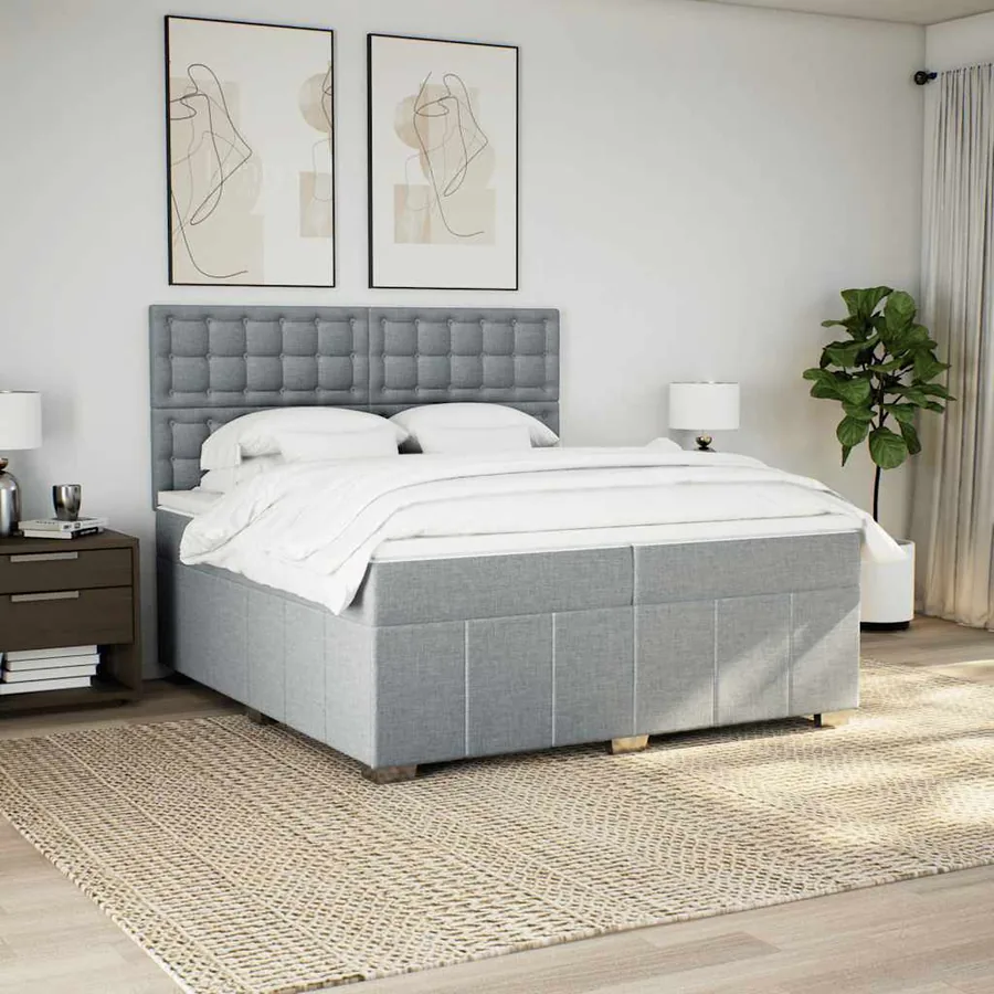 Sommier à lattes de lit avec matelas Gris clair 200x200cm Tissu - 5