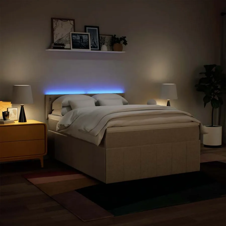 Sommier à lattes de lit avec matelas Crème 140x190 cm Tissu - 4