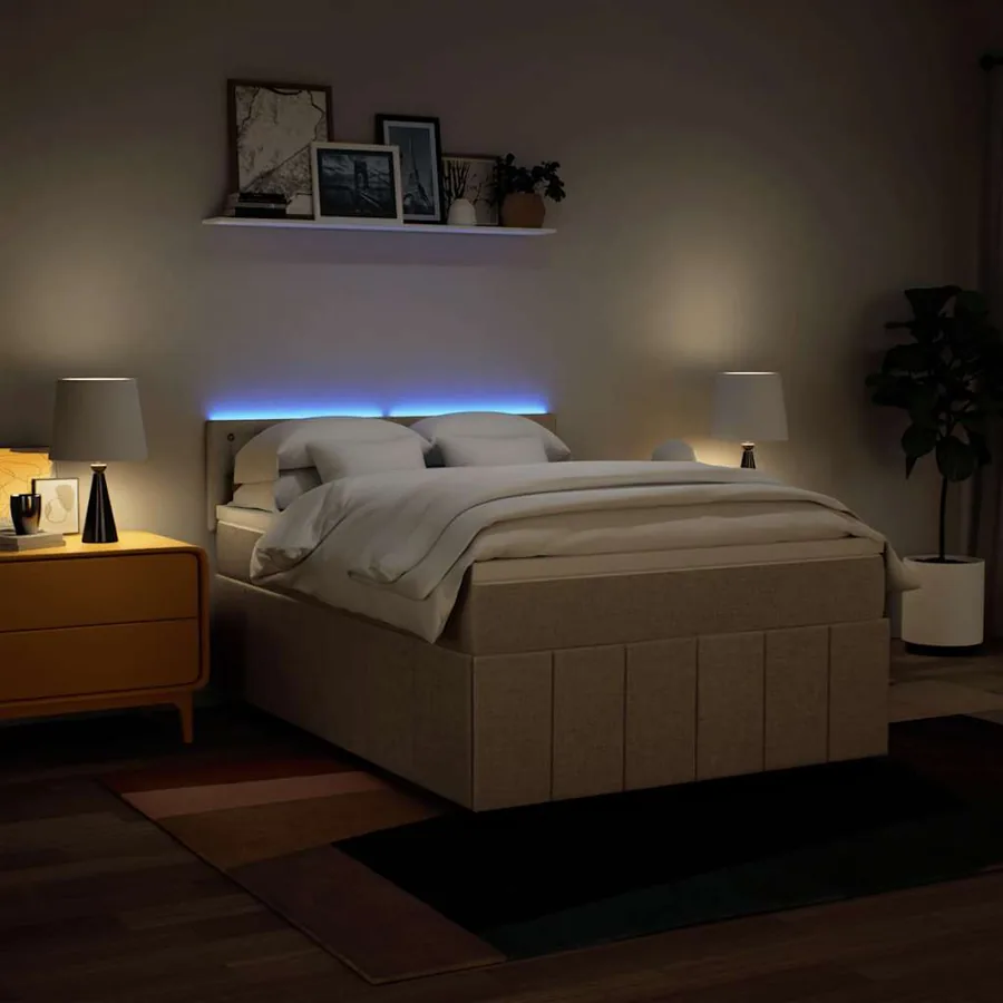 Sommier à lattes de lit avec matelas Crème 140x190 cm Tissu - 4