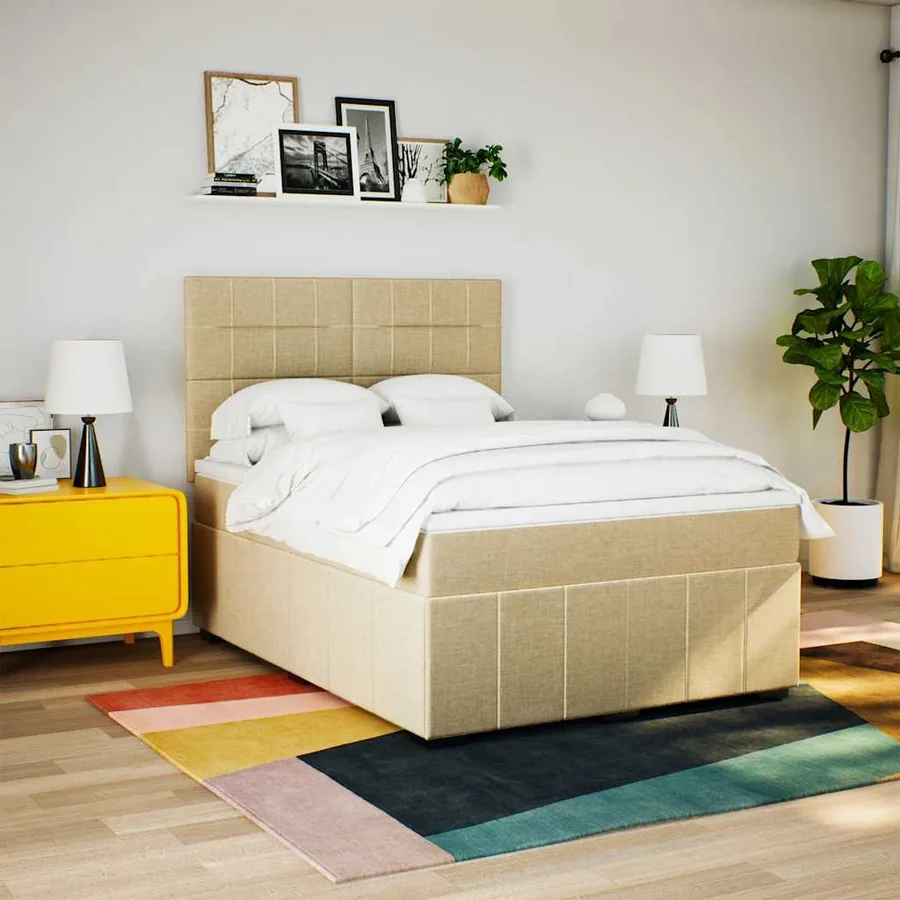 Sommier à lattes de lit avec matelas Crème 140x190 cm Tissu - 3