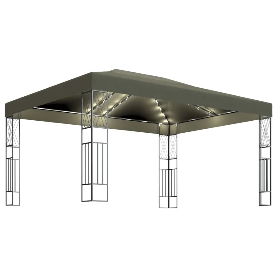 Tonnelle avec guirlande lumineuse à LED 3x4 m Taupe Tissu - 2
