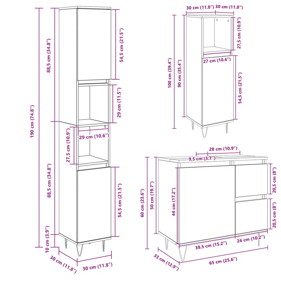 Ensemble de meubles de salle de bain 3 pcs chêne sonoma - 11