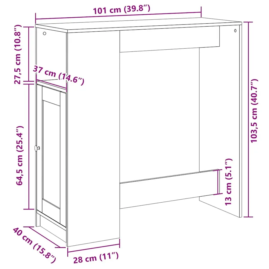 Table de bar avec étagères chêne fumé bois d'ingénierie - 11