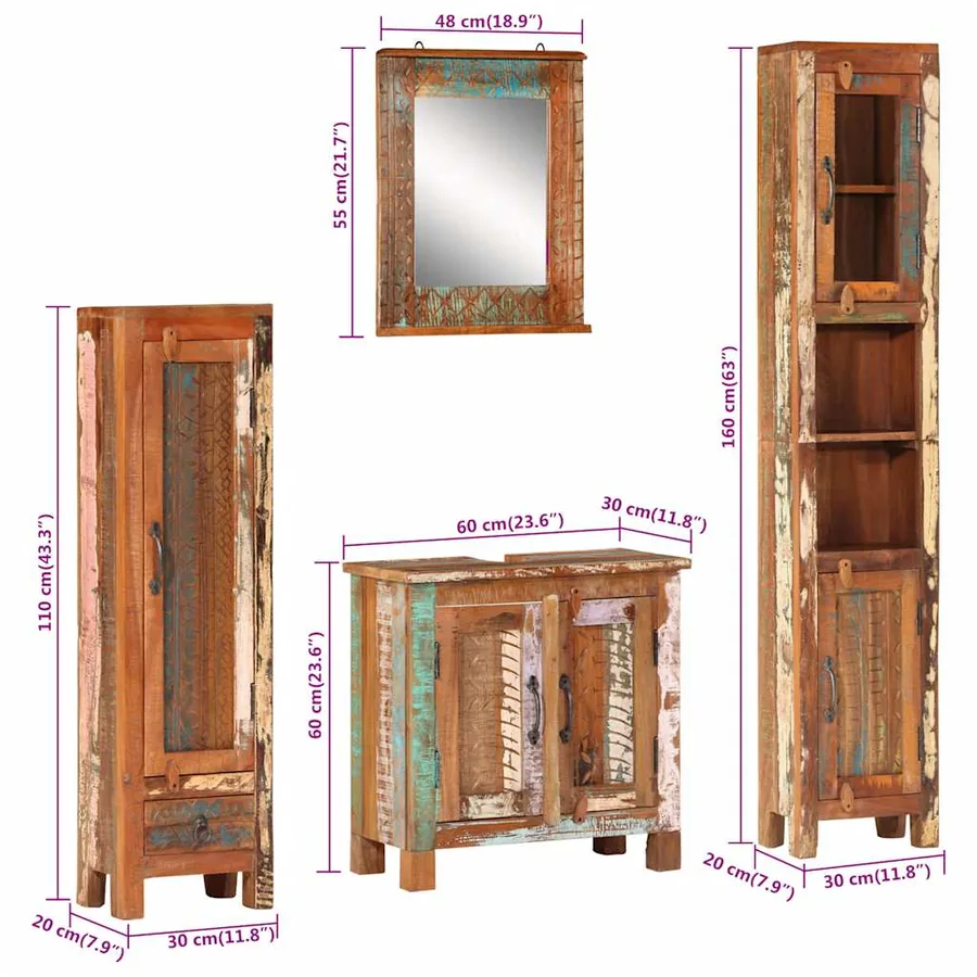 Ensemble de meubles de salle de bain 4 pcs bois massif récupéré - 12
