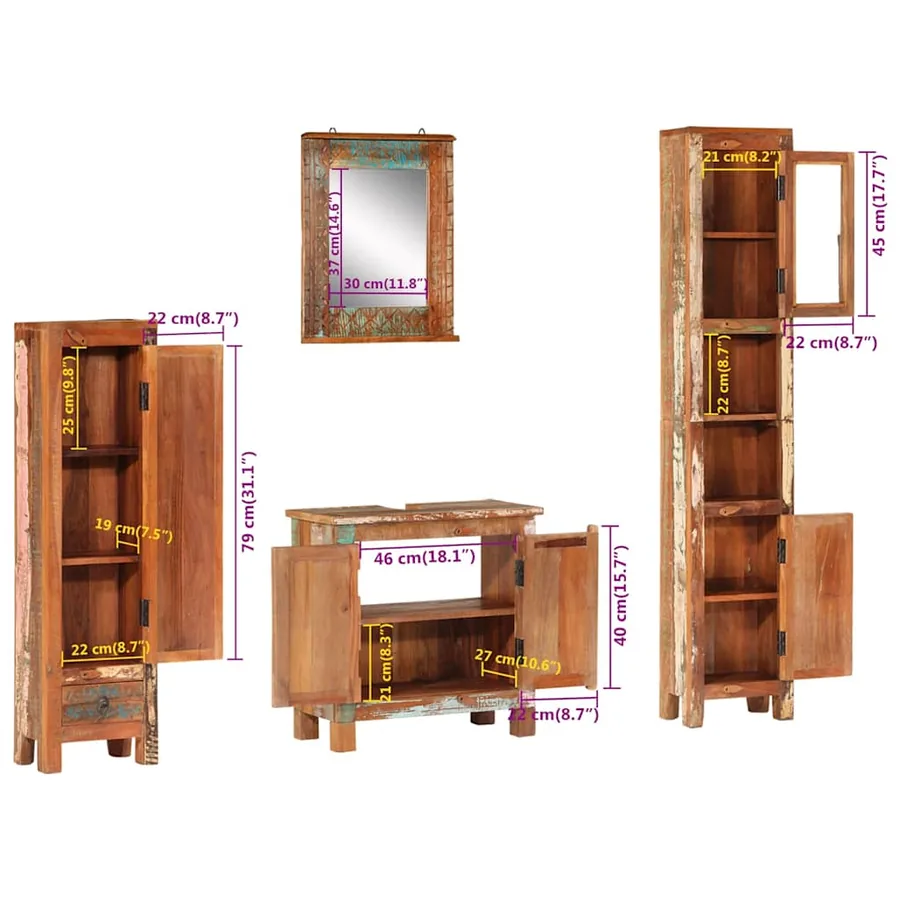 Ensemble de meubles de salle de bain 4 pcs bois massif récupéré - 13