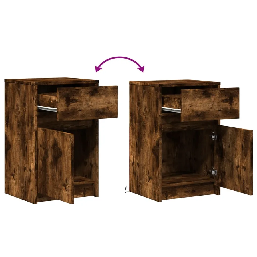 Armoire de chevet et lumières LED chêne fumé bois d'ingénierie - 10