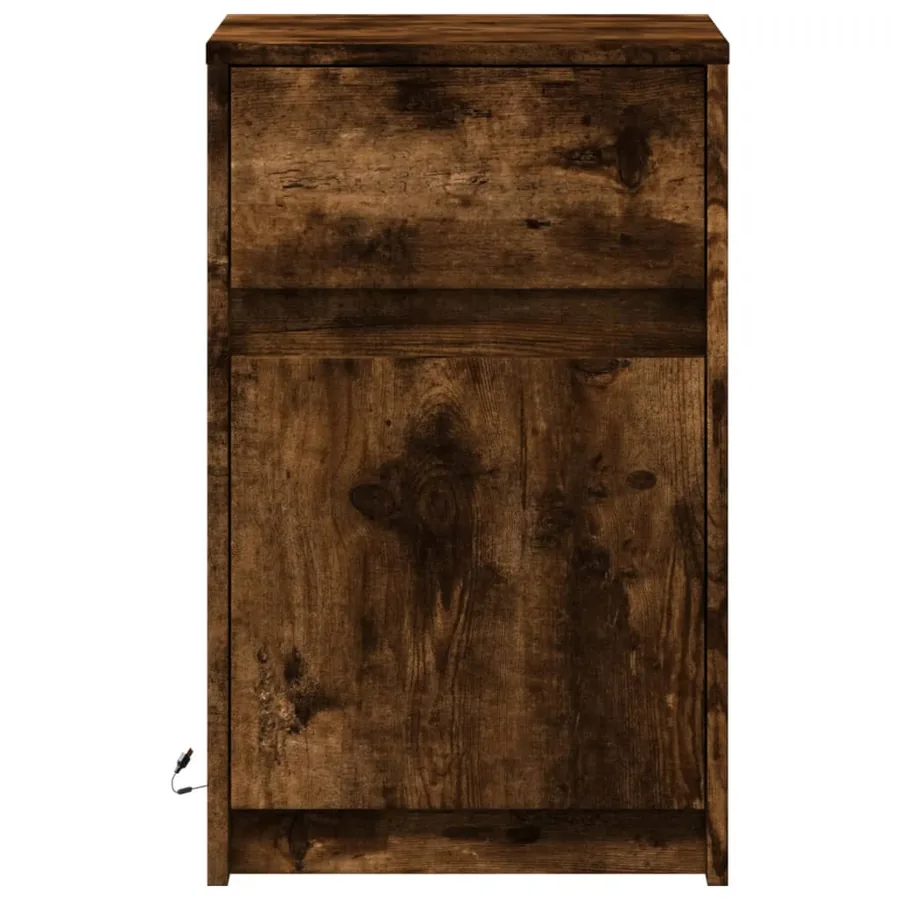 Armoire de chevet et lumières LED chêne fumé bois d'ingénierie - 6