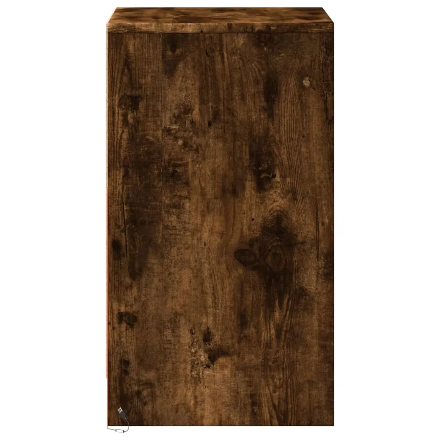 Armoire de chevet et lumières LED chêne fumé bois d'ingénierie - 7