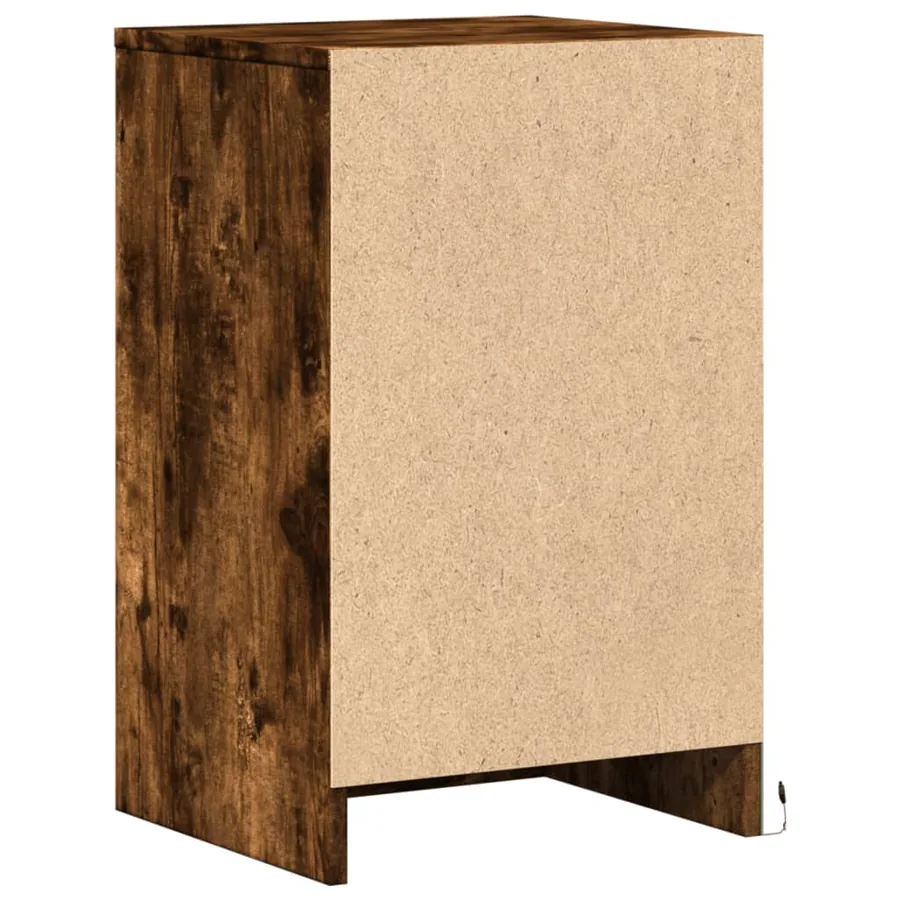 Armoire de chevet et lumières LED chêne fumé bois d'ingénierie - 8