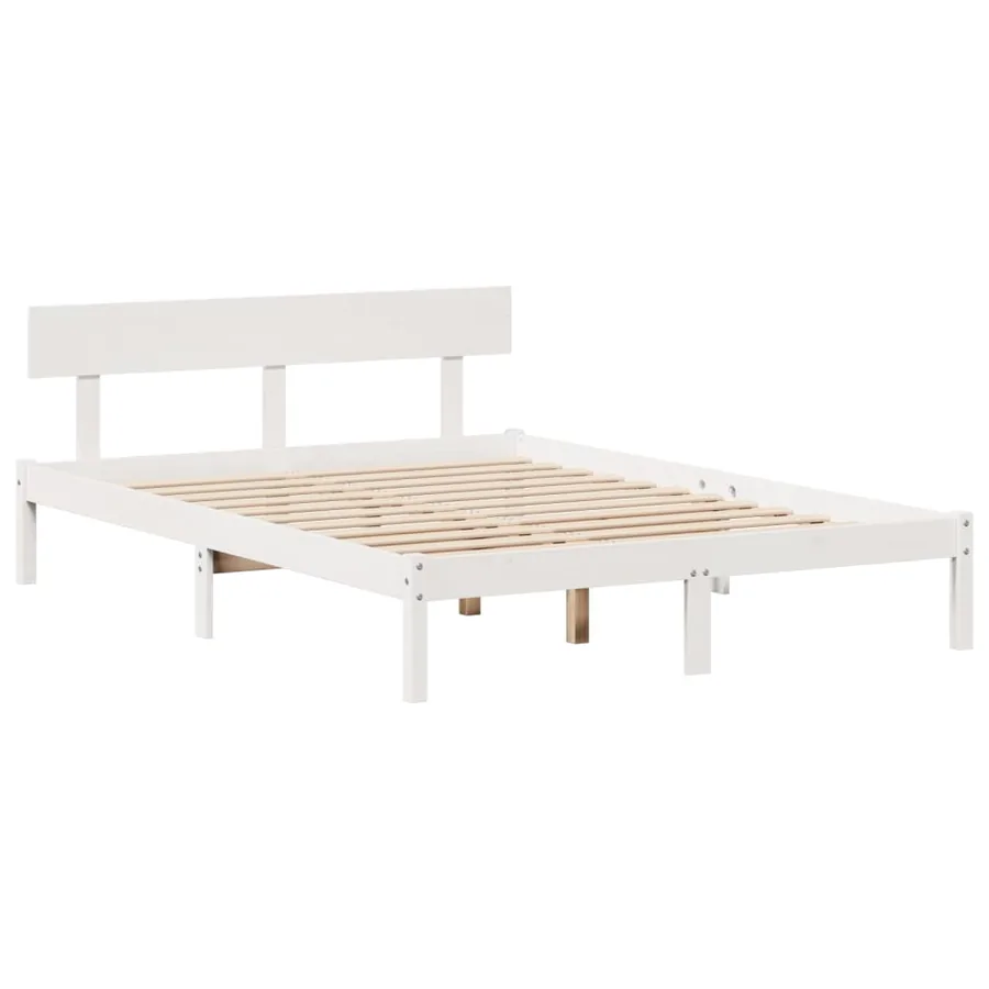 Lit bibliothèque sans matelas blanc 140x190 cm bois pin massif - 5