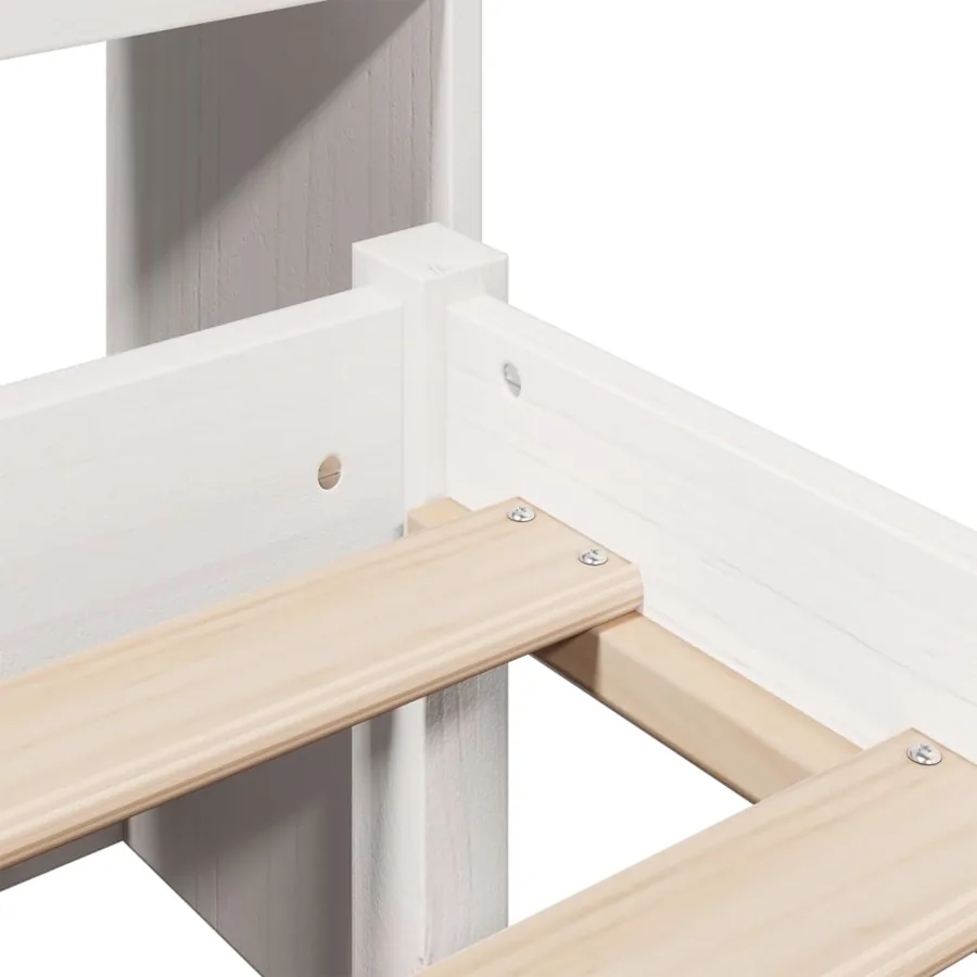 Lit bibliothèque sans matelas blanc 140x190 cm bois pin massif - 9