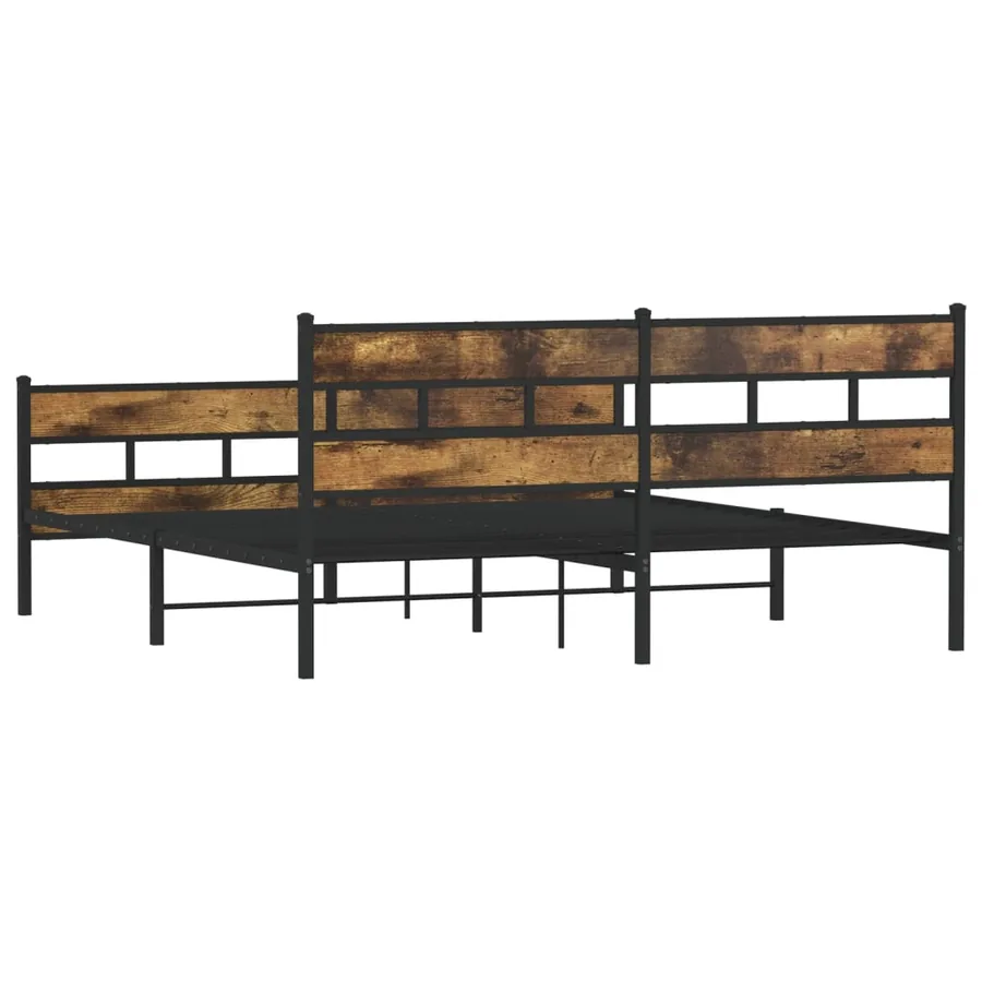 Cadre de lit en métal sans matelas chêne fumé 193x203 cm - 6
