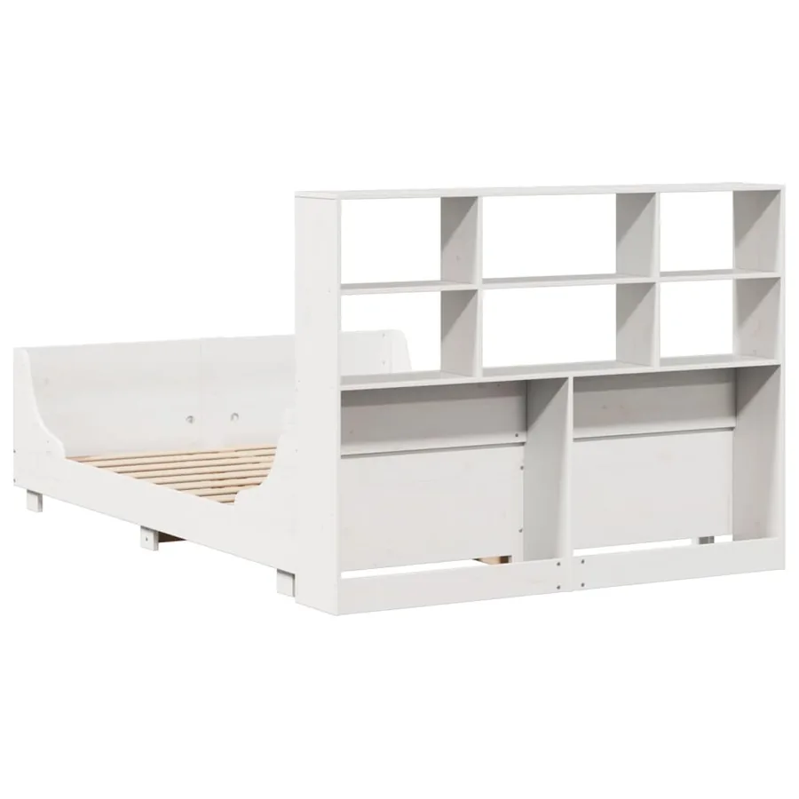 Lit bibliothèque sans matelas blanc 140x190 cm bois massif - 8