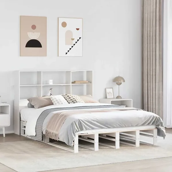 Lit bibliothèque sans matelas blanc 140x190 cm bois massif