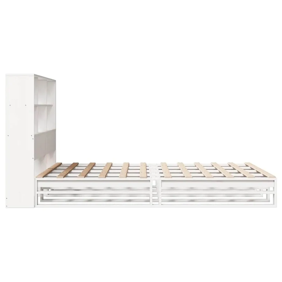 Lit bibliothèque sans matelas blanc 140x190 cm bois massif - 7