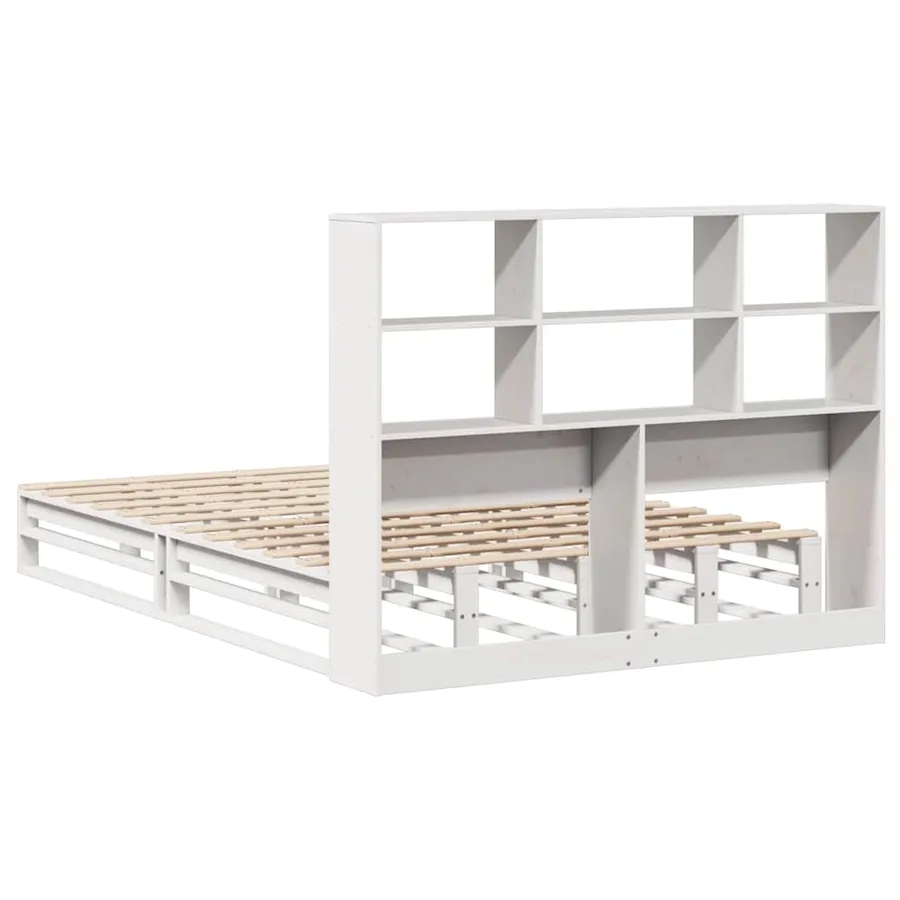 Lit bibliothèque sans matelas blanc 140x190 cm bois massif - 8