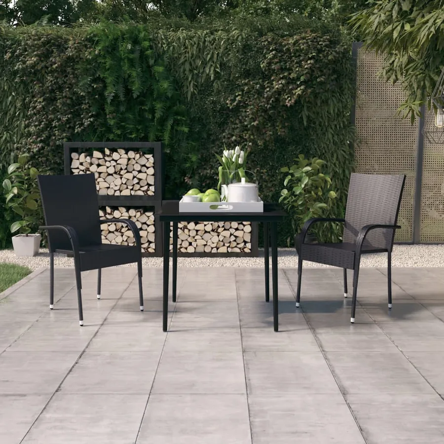 Ensemble à manger de jardin 3 pcs Noir