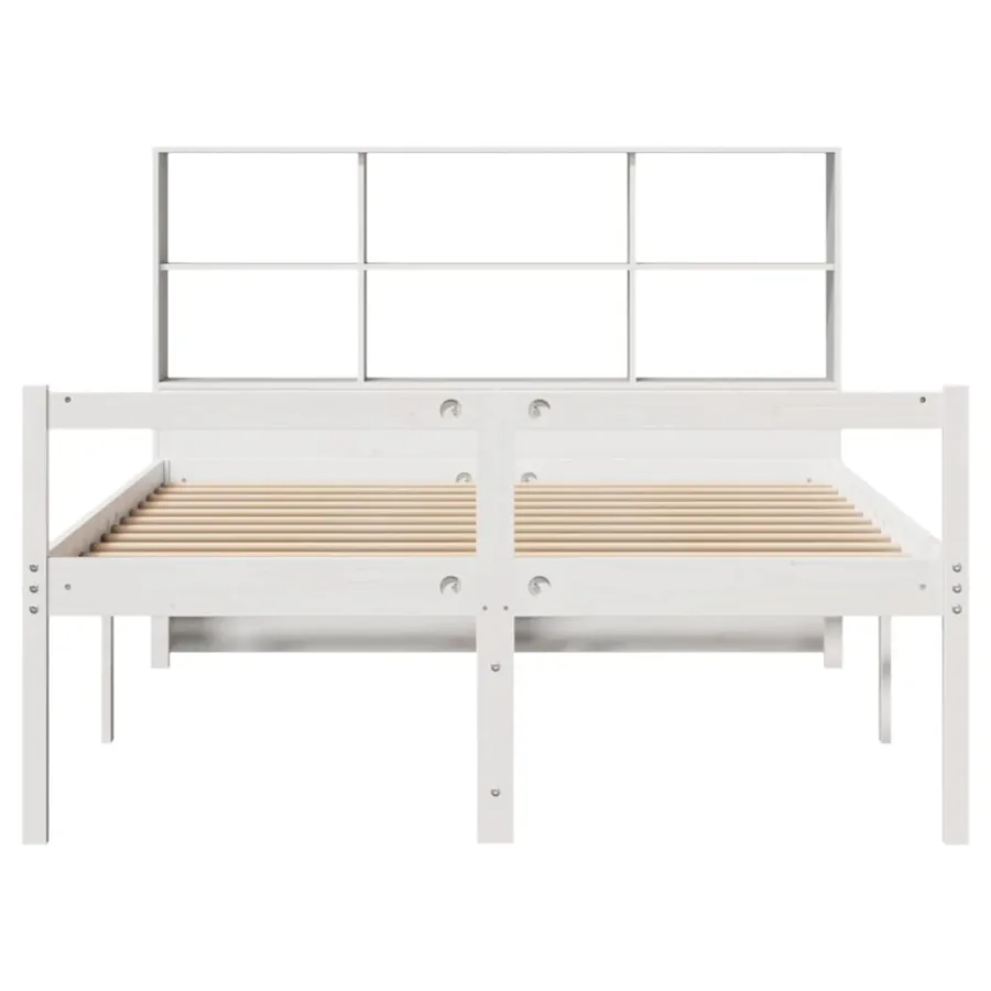 Lit bibliothèque sans matelas blanc 140x190 cm bois pin massif - 4