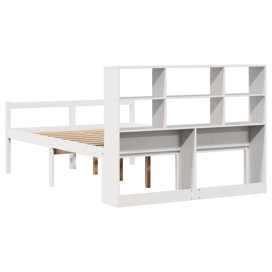 Lit bibliothèque sans matelas blanc 140x190 cm bois pin massif - 6