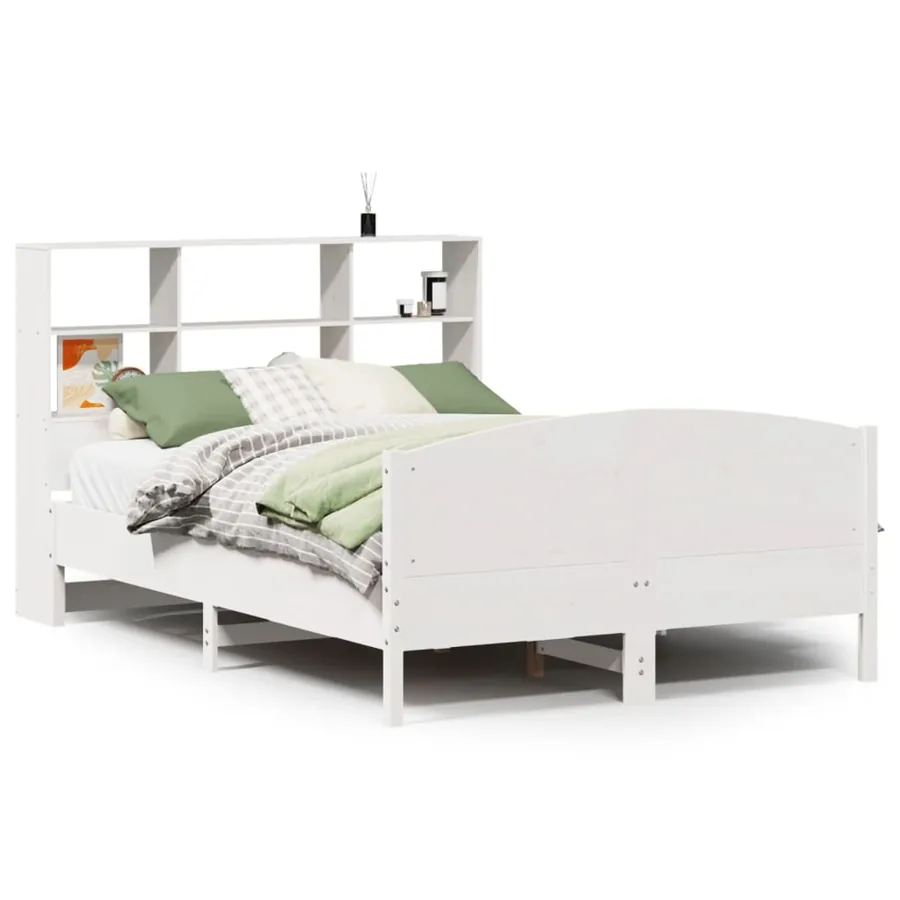 Lit bibliothèque sans matelas blanc 160x200 cm bois pin massif - 2