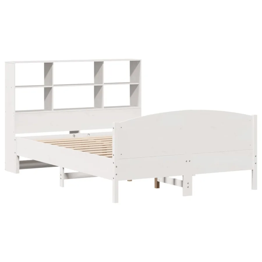 Lit bibliothèque sans matelas blanc 160x200 cm bois pin massif - 3