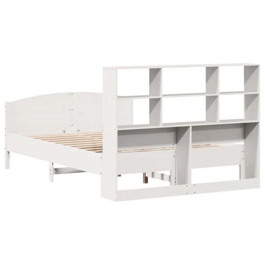 Lit bibliothèque sans matelas blanc 160x200 cm bois pin massif - 6
