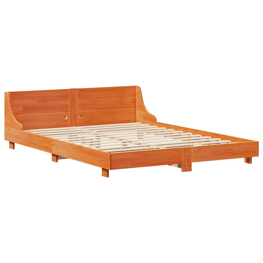 Cadre de lit sans matelas cire marron 160x200cm bois pin massif - 5
