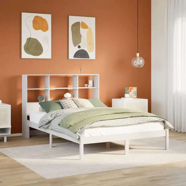 Lit bibliothèque sans matelas blanc 160x200 cm bois pin massif