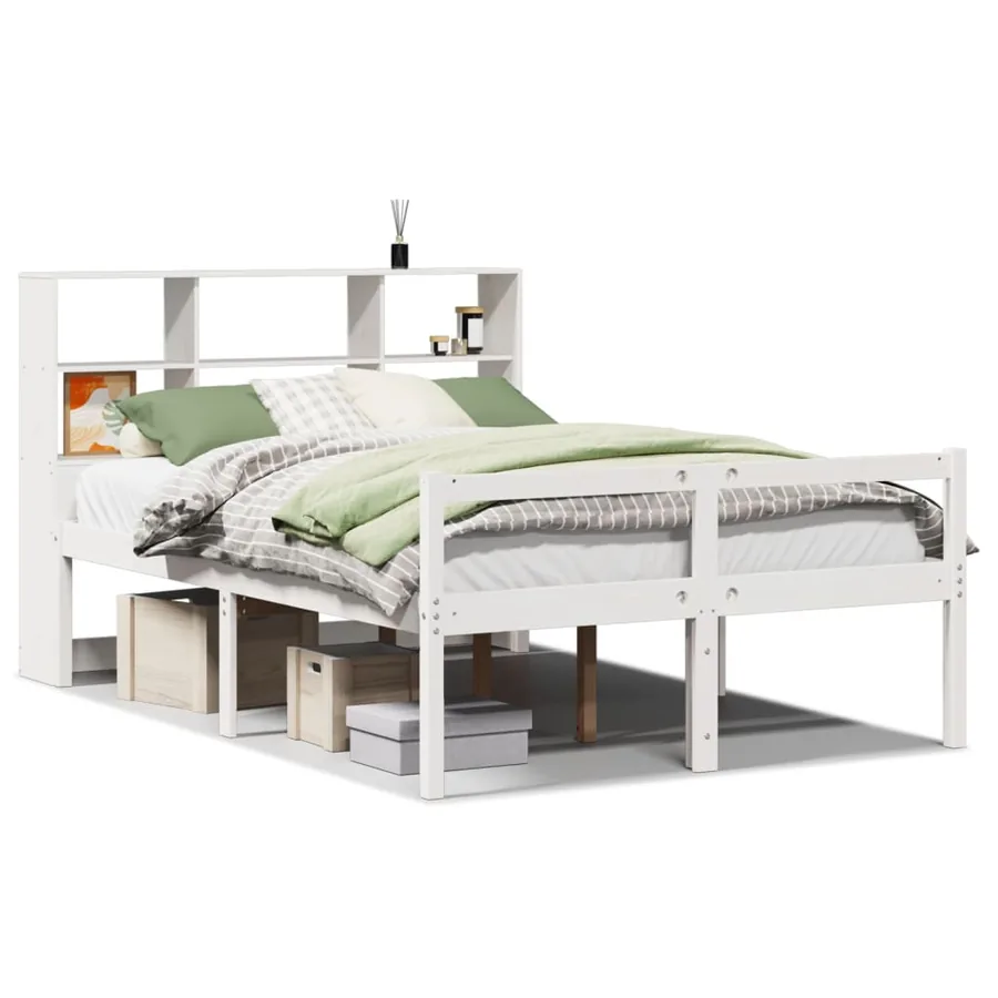Lit bibliothèque sans matelas blanc 160x200 cm bois pin massif - 2