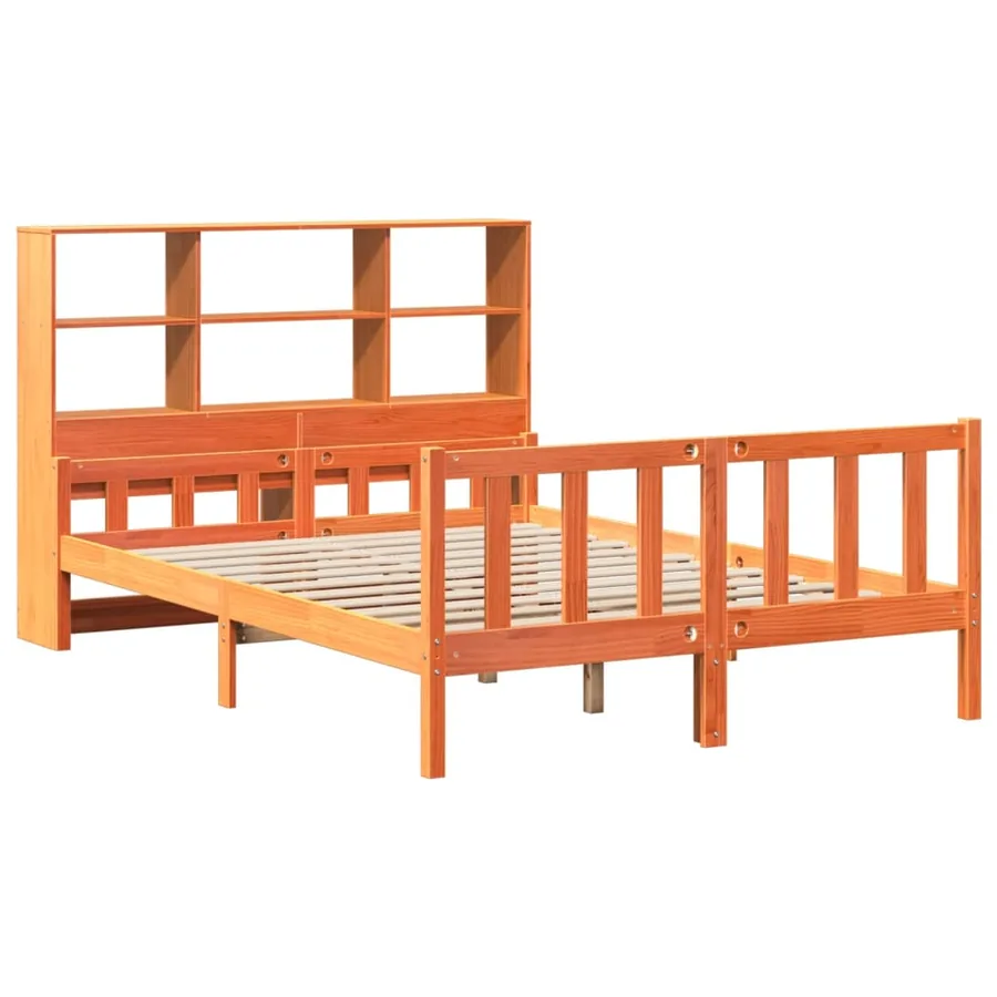 Lit bibliothèque sans matelas cire marron 160x200cm bois massif - 3