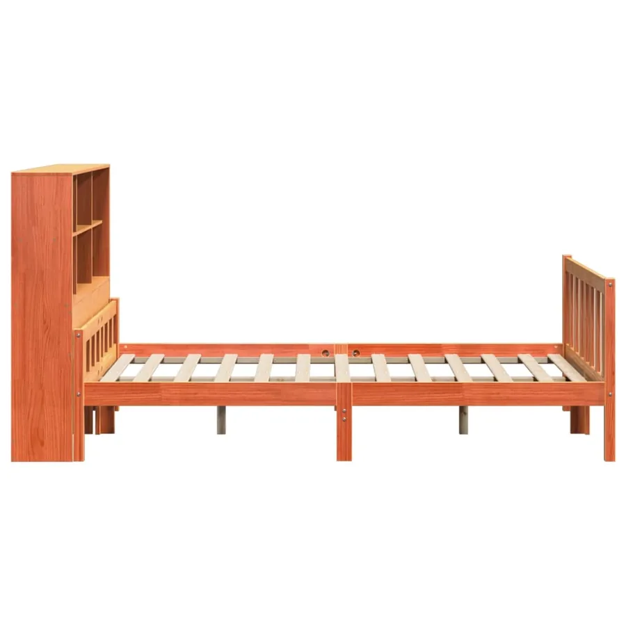 Lit bibliothèque sans matelas cire marron 160x200cm bois massif - 5