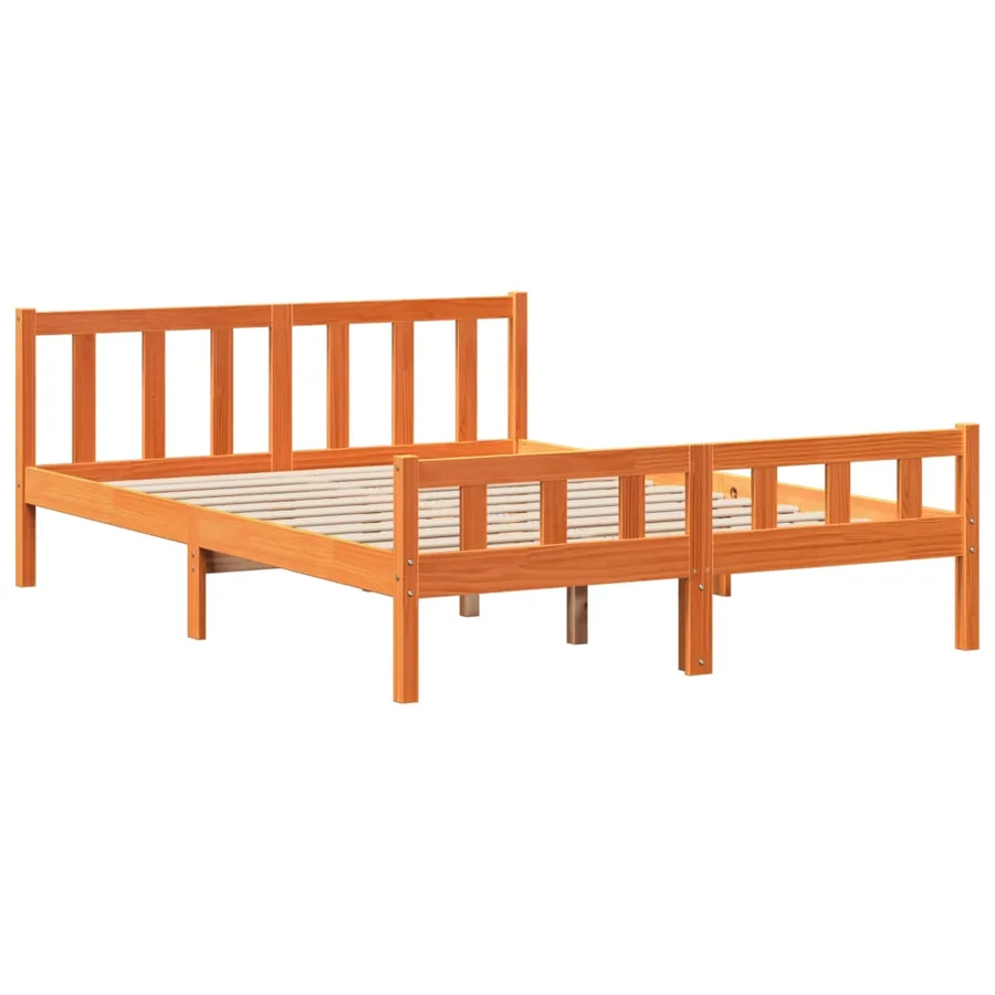 Lit bibliothèque sans matelas cire marron 160x200cm bois massif - 8