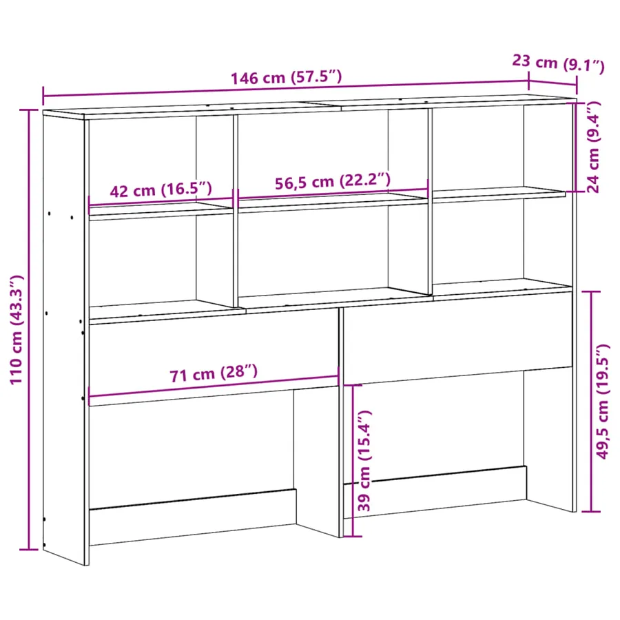 Tête de lit avec rangement cire marron 140cm bois massif de pin - 10
