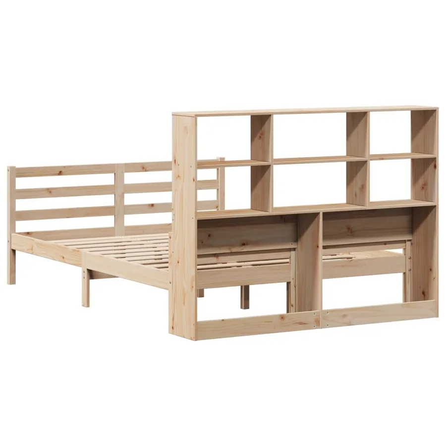 Lit bibliothèque sans matelas 140x190 cm bois de pin massif - 6