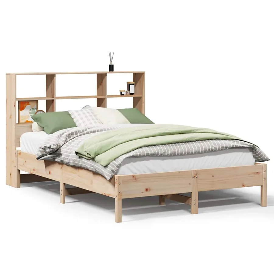 Lit bibliothèque sans matelas 140x190 cm bois de pin massif - 2