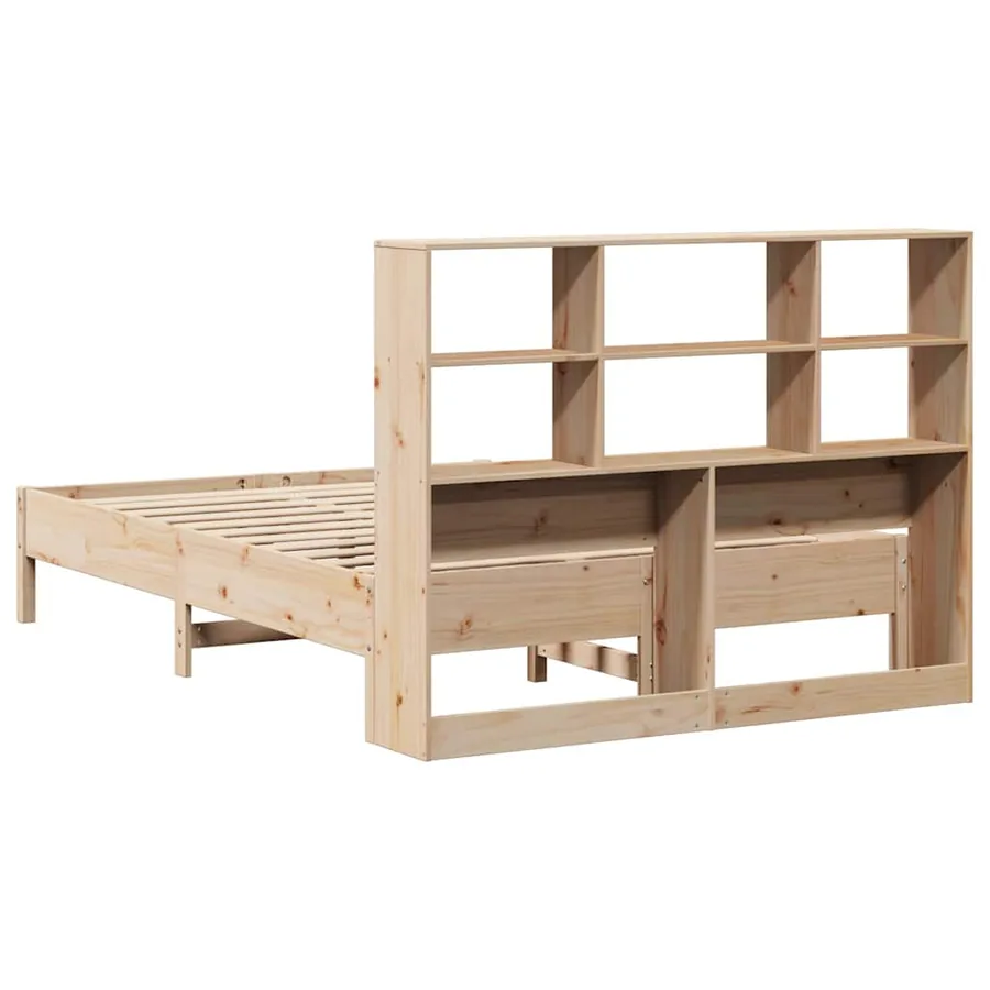 Lit bibliothèque sans matelas 140x190 cm bois de pin massif - 6