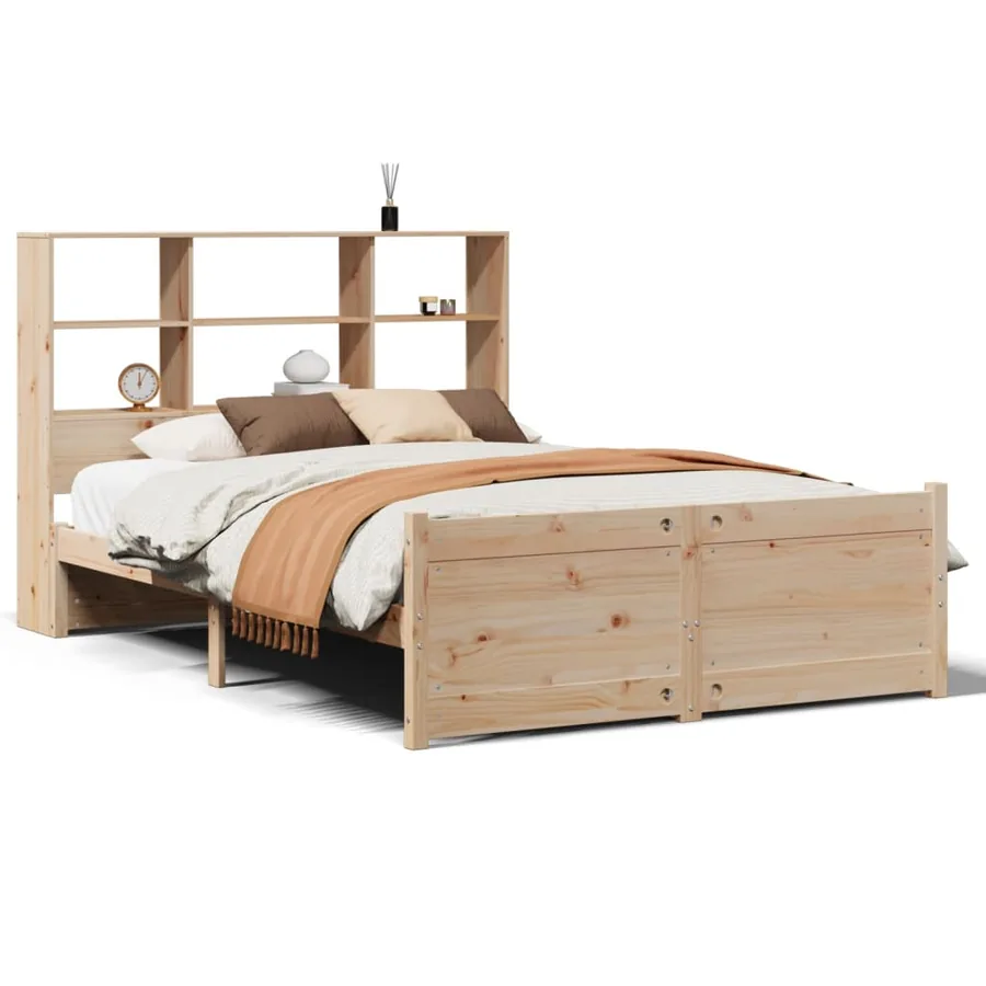 Lit bibliothèque sans matelas 140x190 cm bois de pin massif - 2
