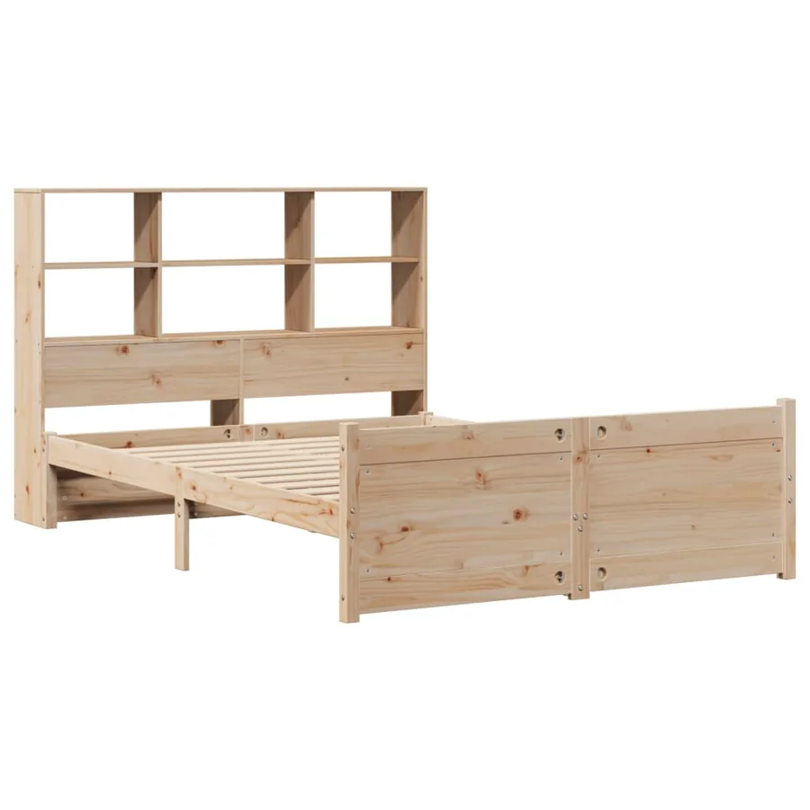 Lit bibliothèque sans matelas 140x190 cm bois de pin massif - 3