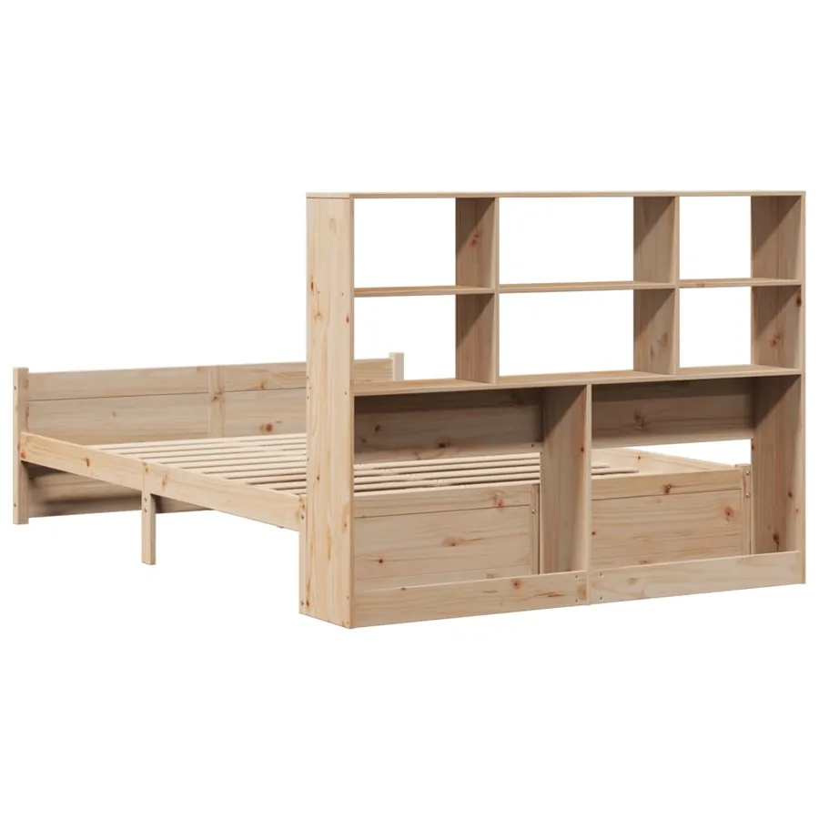 Lit bibliothèque sans matelas 140x190 cm bois de pin massif - 6