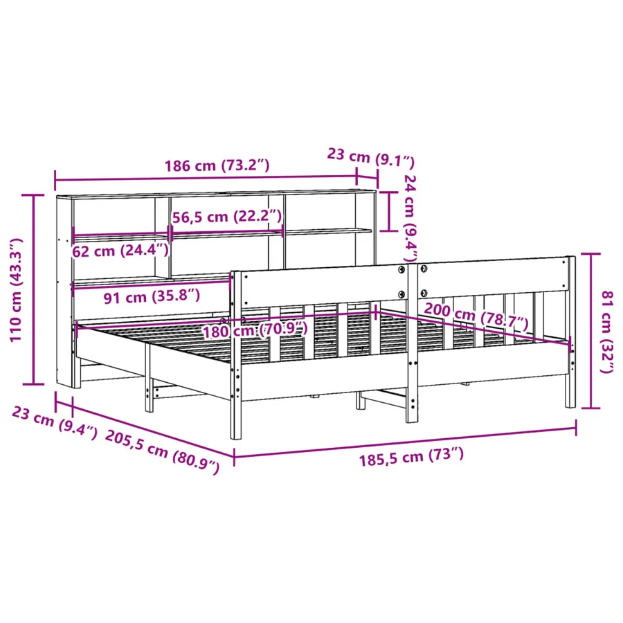 Cadre de lit sans matelas blanc 180x200 cm bois massif de pin - 12