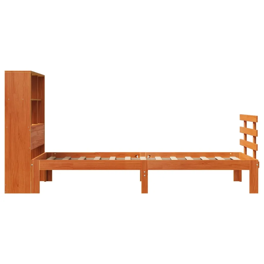 Lit bibliothèque sans matelas cire marron 100x200 cm pin massif - 5